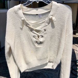 Off White V-neck Knit Sweater